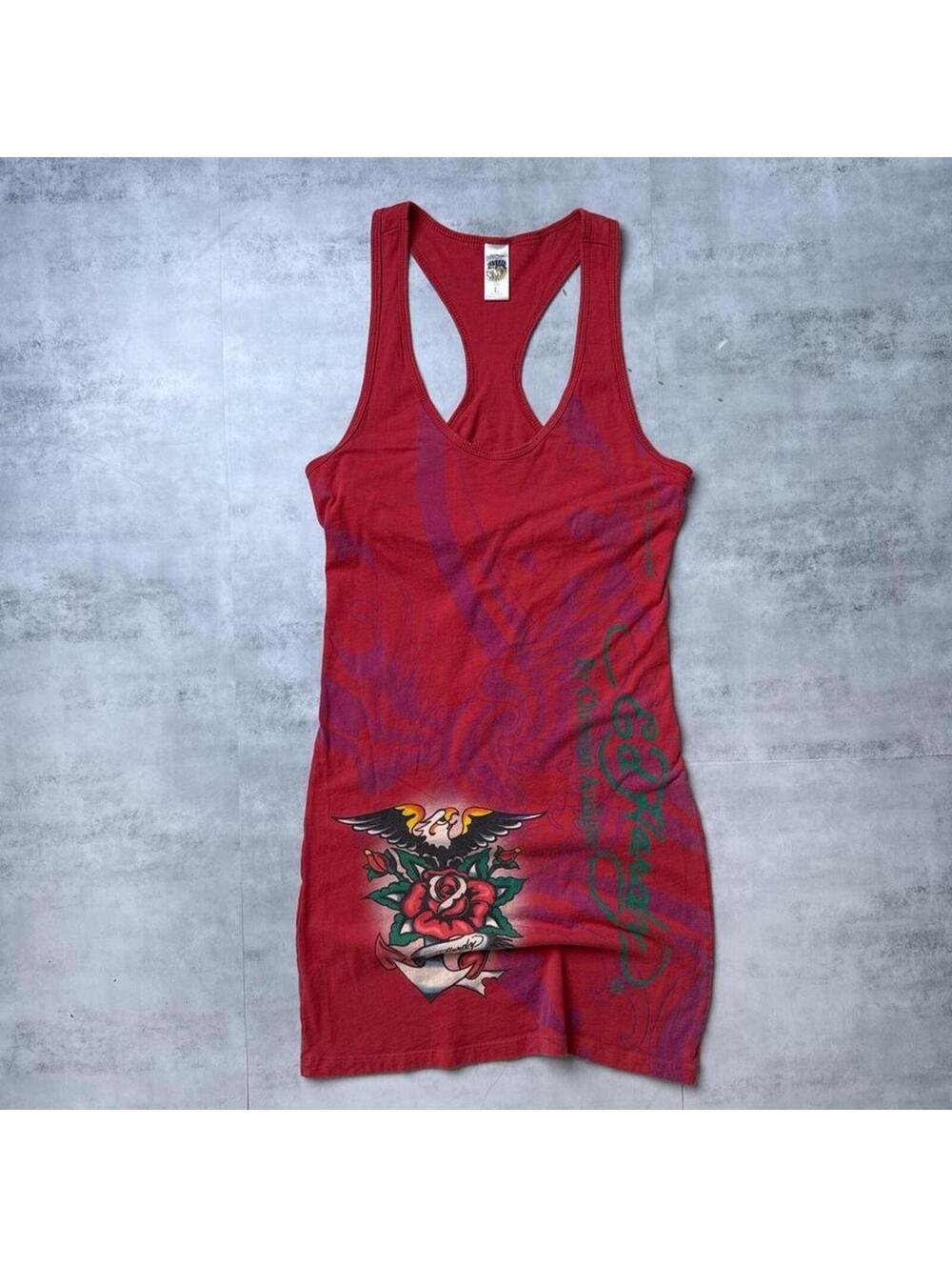 Y2K Ed Hardy 00s Red Tank Grunge Dress